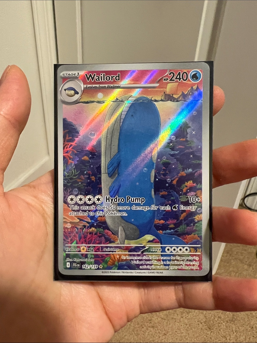 Pokemon Wailord Holographic Card - Blue, Purple, Pink